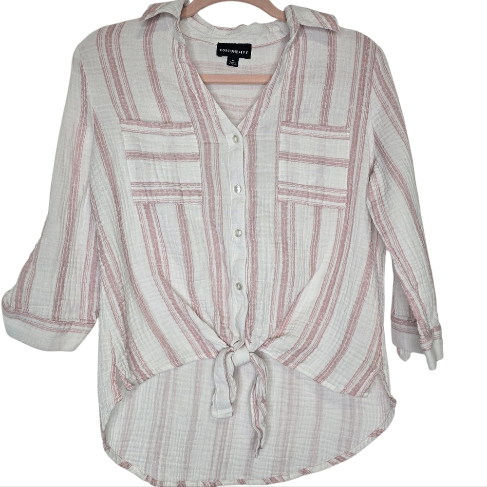 Fortune Ivy Button Down Tie Front Top
